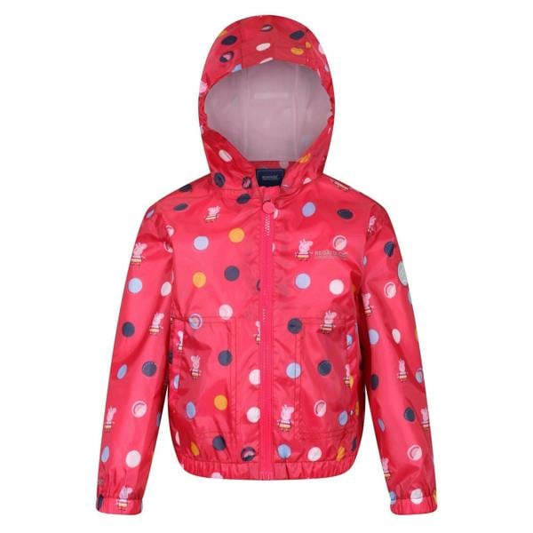 Regatta Childrens/Kids Peppa Pig Polka Dot Hooded Waterproof Jacket - Blush Red - 