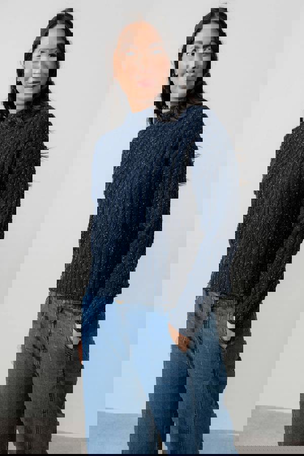 Lily & Me Elspeth Cable Knit High Neck Jumper Navy