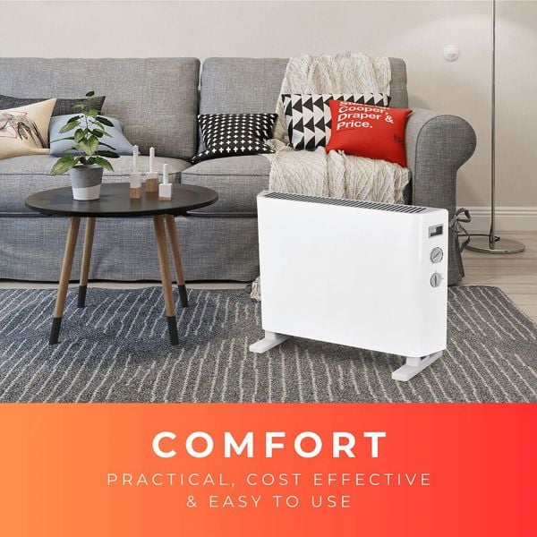 MYLEK Convector Heater Electric 2000W Free Standing Radiator - Portable, 3 Power Modes with Adjustable Thermostat
