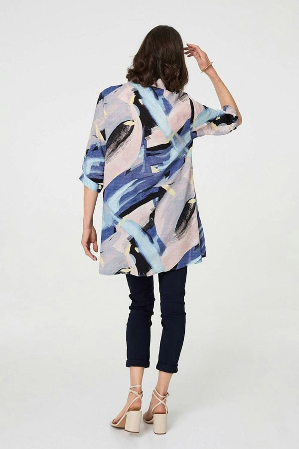 Blue | Brushstroke Print Collared Relaxed Shirt
