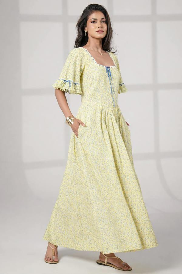 Rose & Nancy Mori Lemon Print Maxi Dress