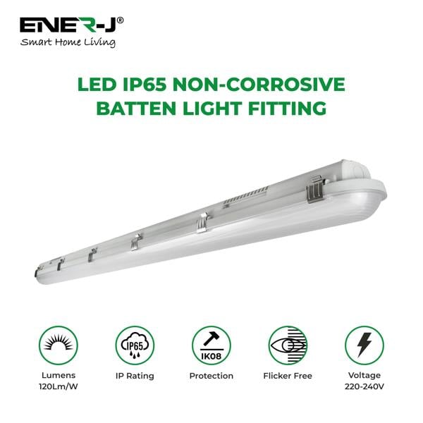 ENER-J LED Non Corrosive IP65 Batten Fitting Light 120cms 40W 4000K, 4800 Lumens Ultra Bright, Up to 20000 Hours of Operation | Pack of 6