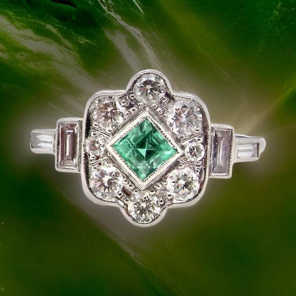 Vintage Tom An Art Deco style Emerald and Diamond ring