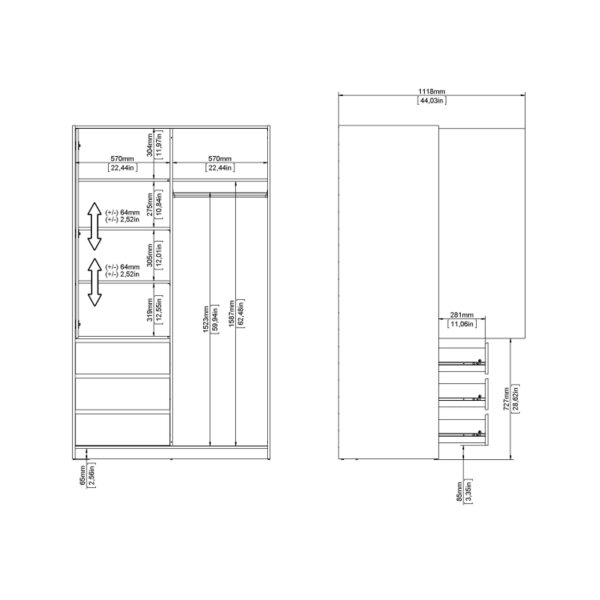 Wyld Haus Budapest White Wooden Wardrobe 2 Doors 3 Drawers