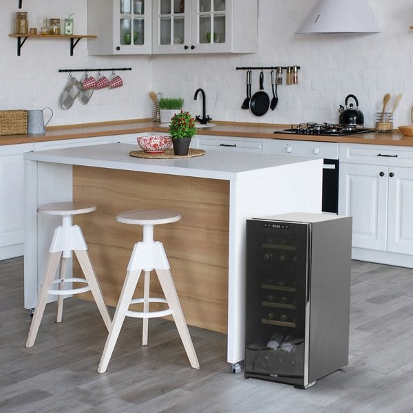 18 Bottle Dual Zone Freestanding Wine Cooler Fridge - LED Backlit BLACK & GLASS - LoopsDirect