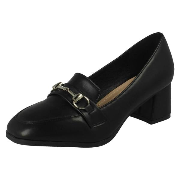 Spot On Ladies Spot On Buckle Detailed Slip On Mid Heel Court Shoe F90154