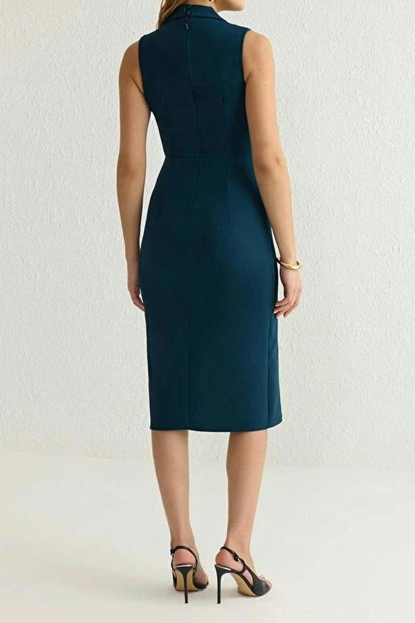 WOVCOR Fitted Jacket Collar Midi Woven Dress