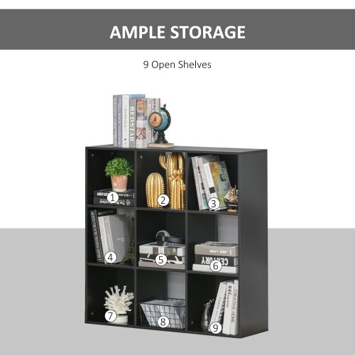 Wyld Haus Remamo Wood Black 3 Tier 9 Cube Storage Bookcase
