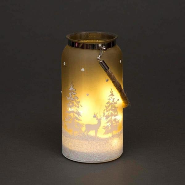 23cm Christmas Decorated Jar Table Winter Forest Scene Lantern, Battery-Operated LED Indoor Light image 1