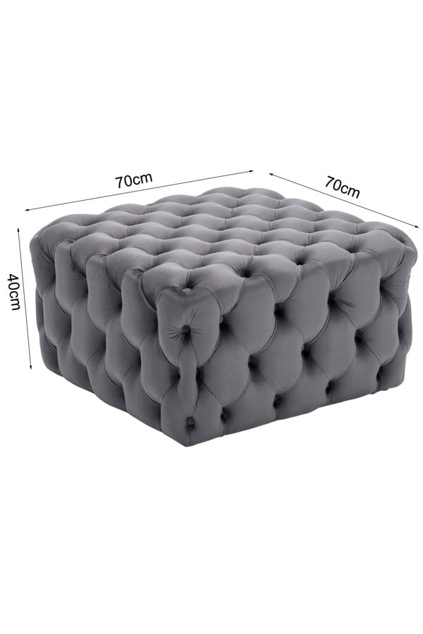 Living and Home 70cm W Grey Velvet Buttoned Tufted Square Footstool Coffee Table
