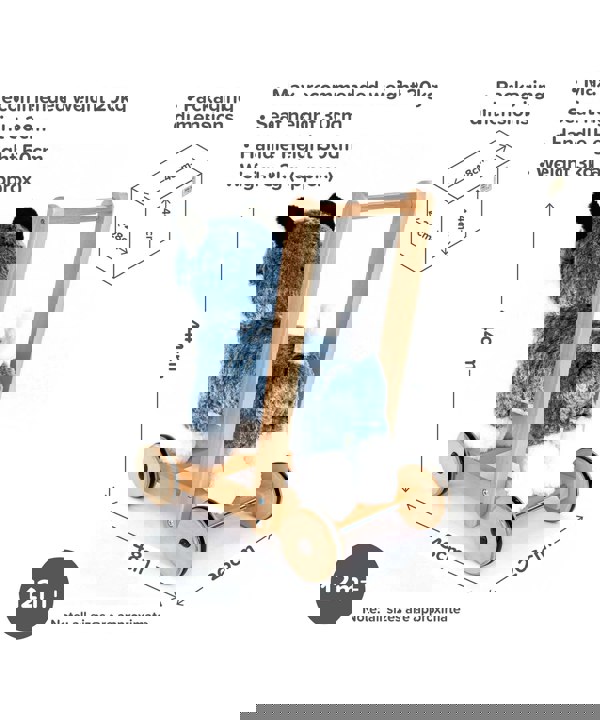 Infographic image of Mishka Dog Baby Walker showing dimensions