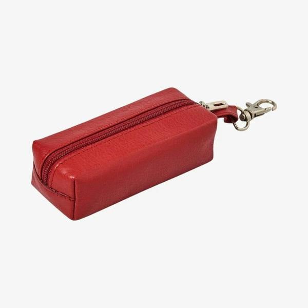 Red real leather key pouch for house and car keys