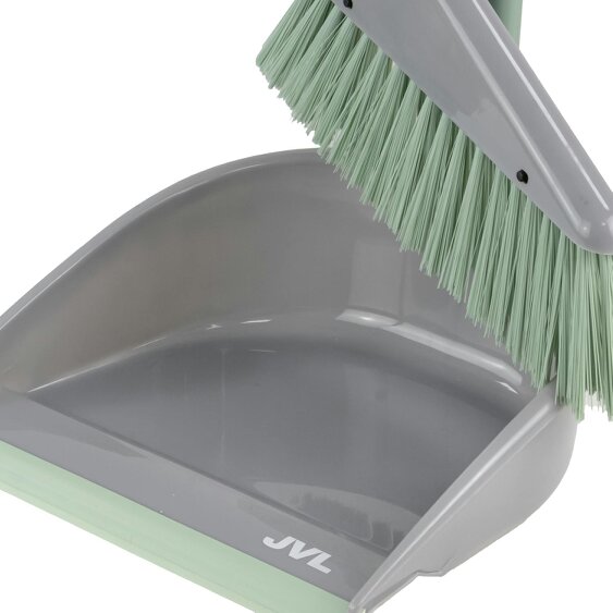 JVL Long Handle Dust Pan And Brush Set - Grey