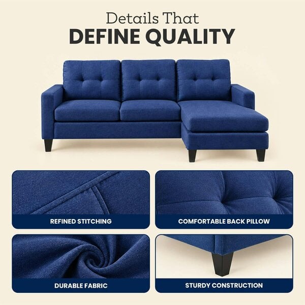Kosy Koala Corner Sofa Fabric Sectional Sofa with Ottoman L-shaped Blue Sofa Couch