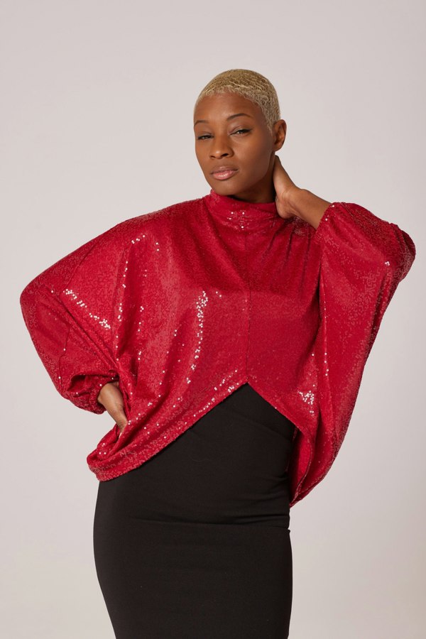 Lioness by TF Cherry Red Sequined Short Tunic