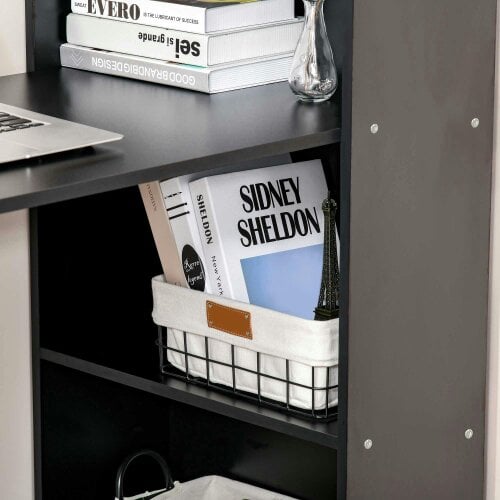 Wyld Haus Elni 120cm Wooden Black Study Desk With 6 Tier Bookshelf Storage