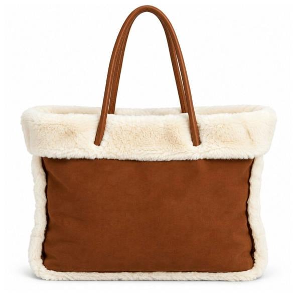 Lorenz Large Faux Sheepskin Top Zip Tote Bag