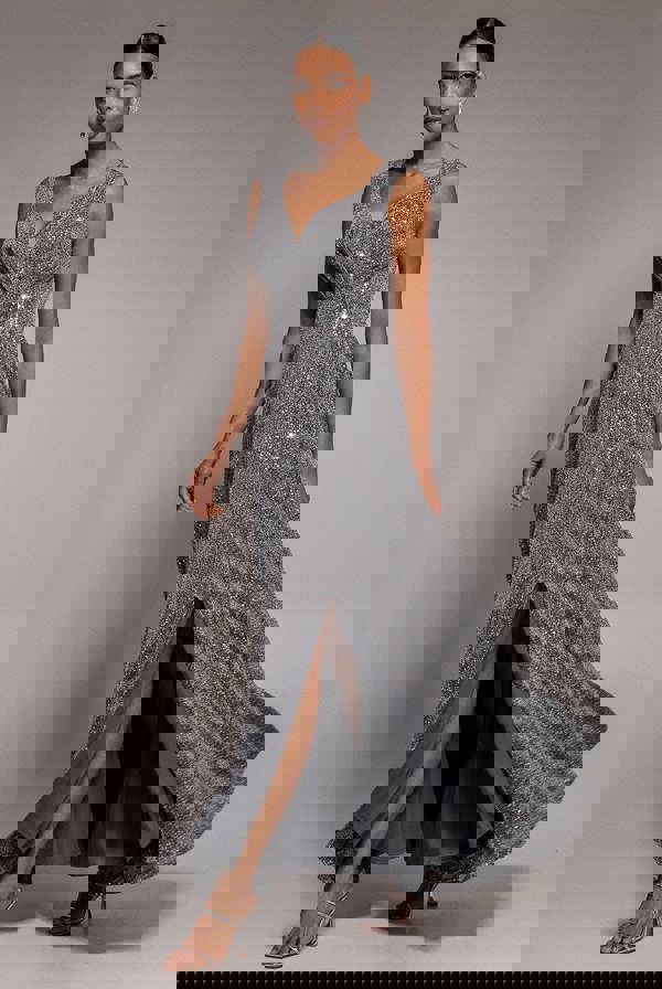 Wrap Glitter Lurex Sleeveless Maxi Dress - Silver DR3999QZ