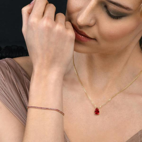 namana Gold Plated Skinny Pink Red Tennis Bracelet for Women