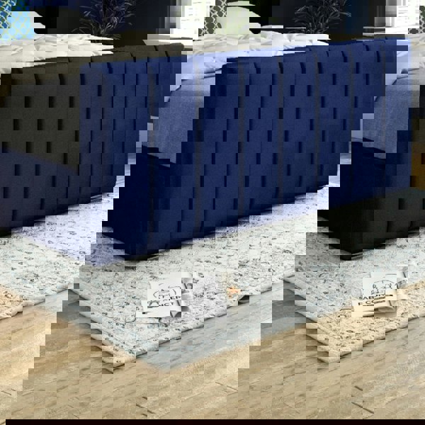 Casa Magna Romano Straight Winged Upholstered Soft Velvet Bed Frame - Blue