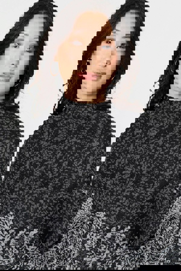 Black | Damask Border Print Relaxed Poncho
