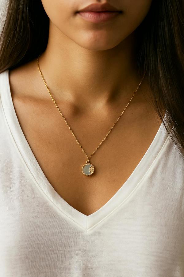 Luxe Tones Neva Luxe 18k Gold Plated Reversible Celestial Pendant Necklace