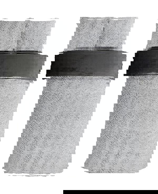 Smart Living Textured Two Tone Faux Fur Duvet Cover With Pillowcases - Grey