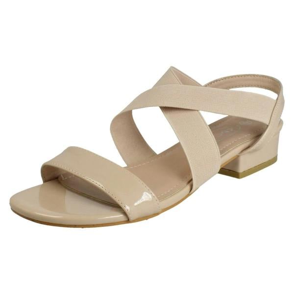 Spot On Ladies Spot On Slip On Cross Strap Low Heel Smart Sandals F12082