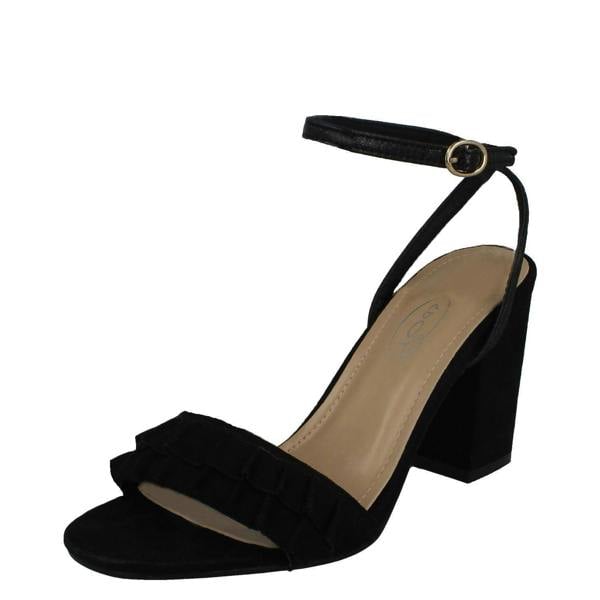 Spot On Ladies Spot On Open Toe Block Heel Sandals With Ruffle Front