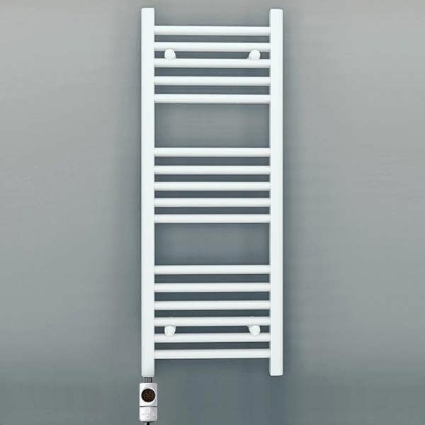 MYHOMEWARE 400 x 900 mm White Electric Bathroom Towel Rail Radiator Heater With AF Thermostatic Electric Element Pre-Filled