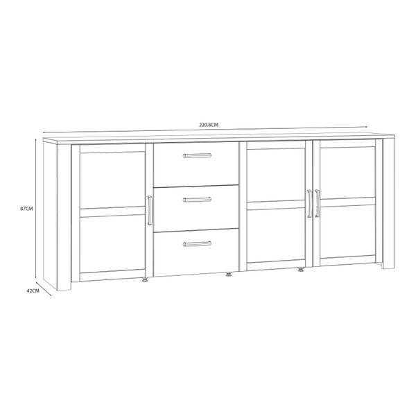 Wyld Haus Bramblecroft White and Natural Oak Wood Large Sideboard 3 Door 3 Drawer