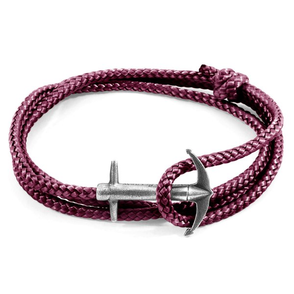 Anchor & Crew Aubergine Purple Admiral Anchor Silver and Rope Bracelet