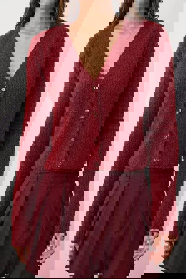 WOVCOR Crop Soft-Textured V Neck Knit Cardigan with Button Detail