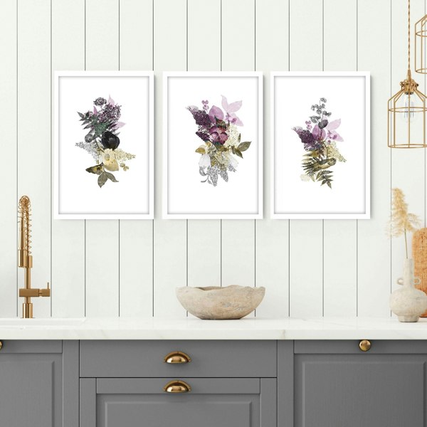 Art for kitchen walls | set of 3 Botanical Art prints