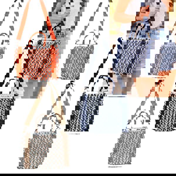 Solis Accessories Frayed Edge Woven Chevron Tote Beach Bag with Detachable Shoulder Strap