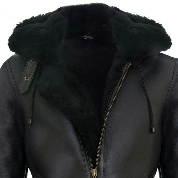 Infinity Leather Mens Hooded Sheepskin Leather B3 Flying Jacket-Columbus