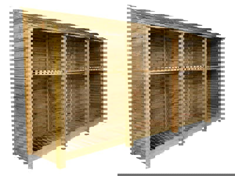 Arbor Garden Solutions Wooden Log Store with Shelf W-335cm, H-126cm or 180cm, D-88cm