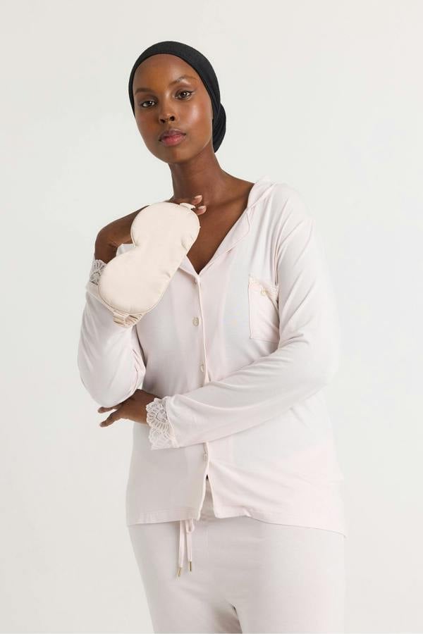 Bamboo Lace Long Pyjama Set in Powder Puff - Wholesale - Pajamas