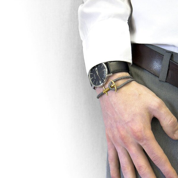 Anchor & Crew Shadow Grey Admiral Anchor 9ct Yellow Gold and Stingray Leather Bracelet