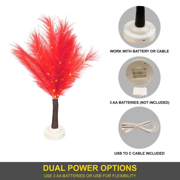70cm Red Feather Tree Table Lamp with Warm White LEDs, Decorative Indoor Light image 6