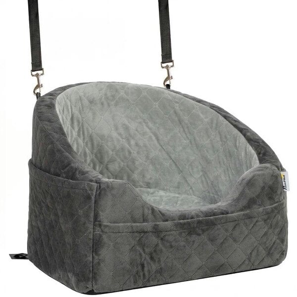 Dog Car Seat, Detachable Washable Dog Booster Seat with Thick Cushion, Seat Belt, Pockets for Small Under 10kg, Grey
