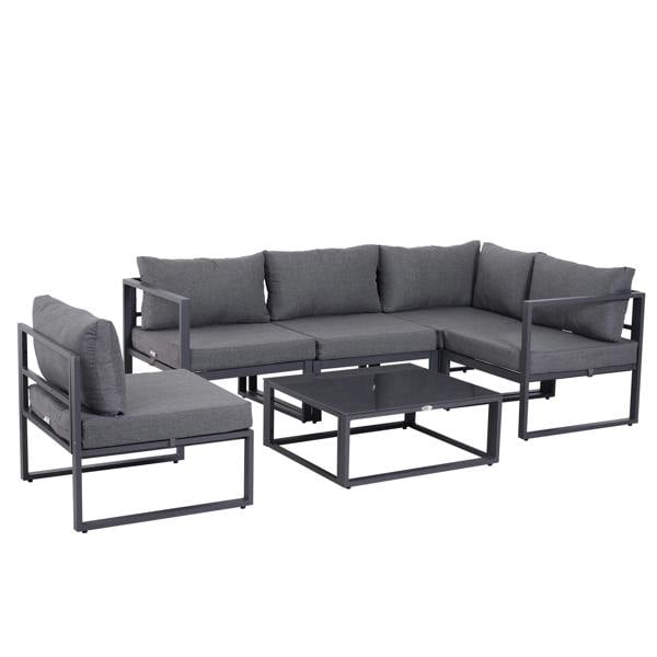 Wyld Haus Dokase 5 Seater Grey Outdoor Corner Sofa Set with Coffee Table and Chair Aluminium Framae
