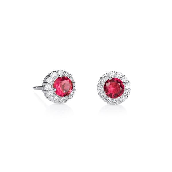 namana 925 Sterling Silver Red Cubic Zirconia Round Halo Stud Earrings
