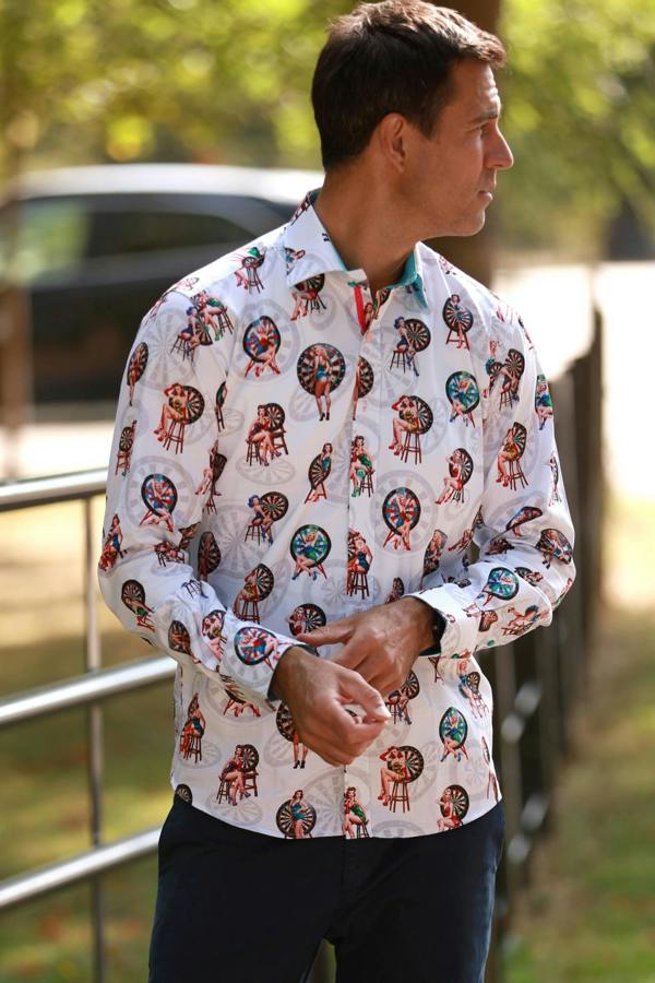 DARTBOARD PINUP PRINT SHIRT – Premium Men's Patterned Shirt by Claudio Lugli | Bold Design, Tailored Fit, Best Printed Shirts
