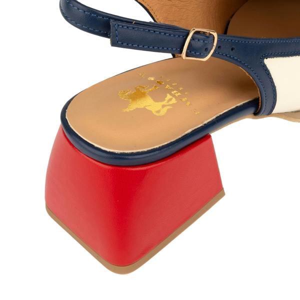 Embassy London Diana - Cream & Red & Blue - Women's block heel slingback leather pump