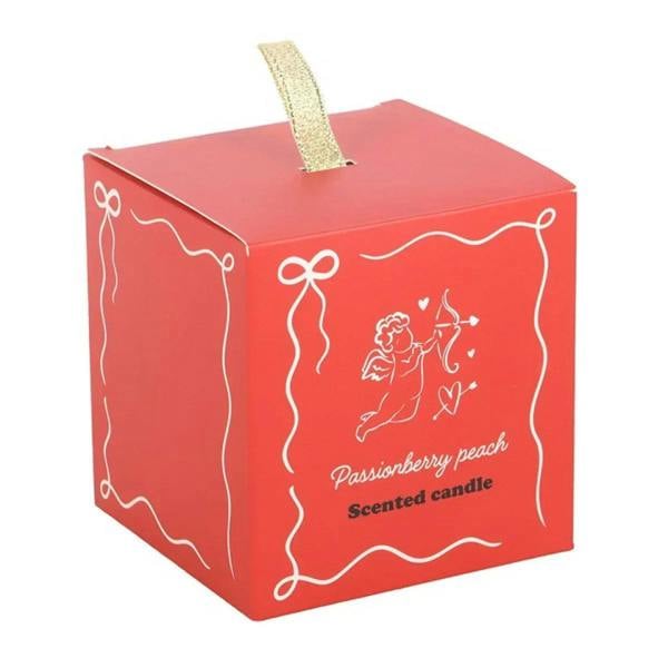 Orange gift box for Passionberry peach scented candle with gold ribbon handle