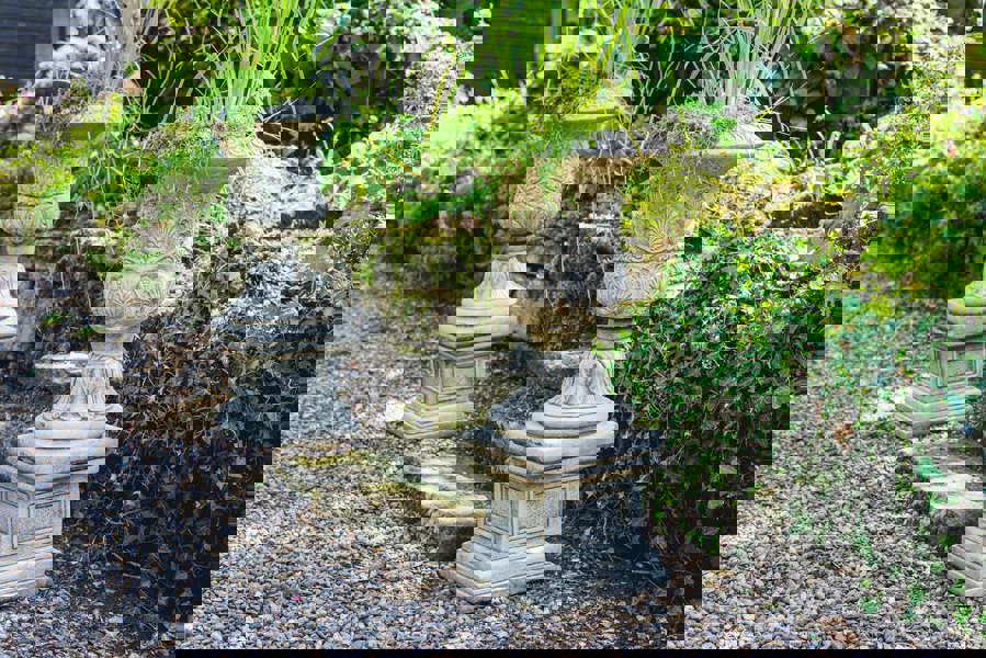 Pair of Large Victorian Stone Cast Urns with Plinths