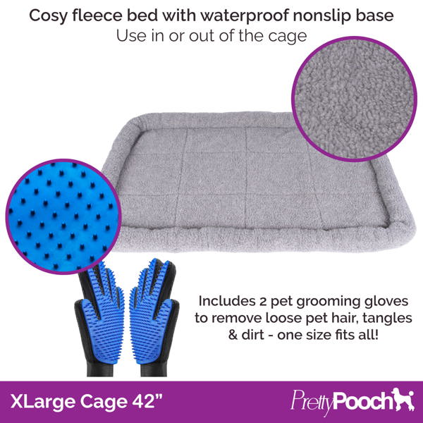 Pretty Pooch Dog Crate XL Cage Puppy Cat Pet Training Tray and Bed With Two Gloves