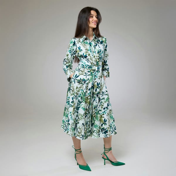 Isha's Timeless collection Flourish Green Flora Sleeved Dress