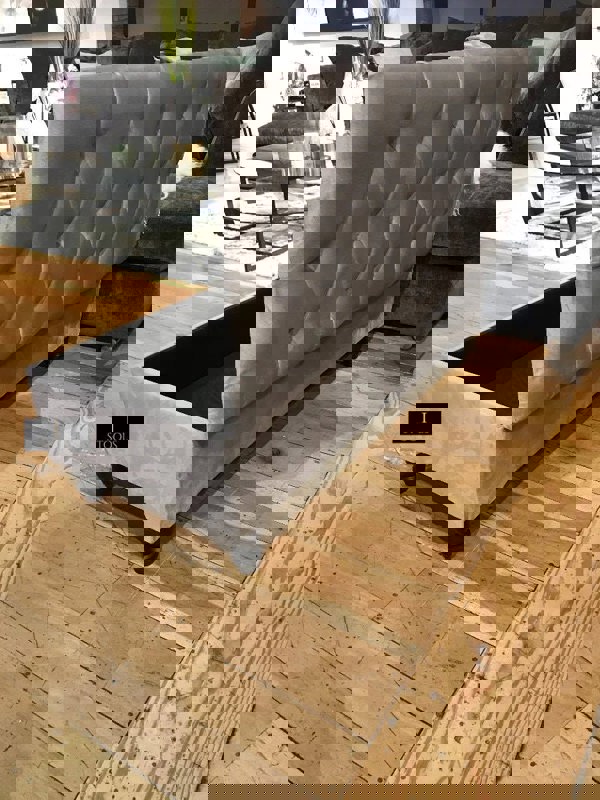 Silver Ottoman Coffee Table Storage Bench | Light Grey Chesterfield Footstool - ISTOOLS